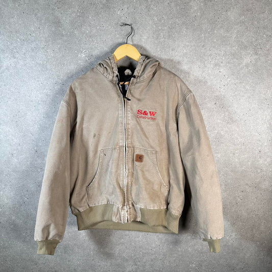 Vintage Carhartt Active Jacket Men’s L Tan Brown Thrashed Workwear Canvas USA