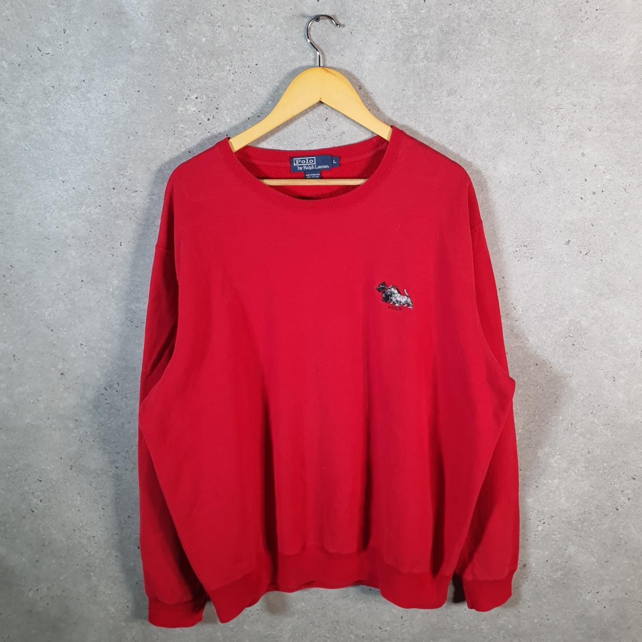 Vintage Ralph Lauren Polo Dog Puppy Sweatshirt Men’s Large Red Boxy Baggy Cotton Pullover Pony