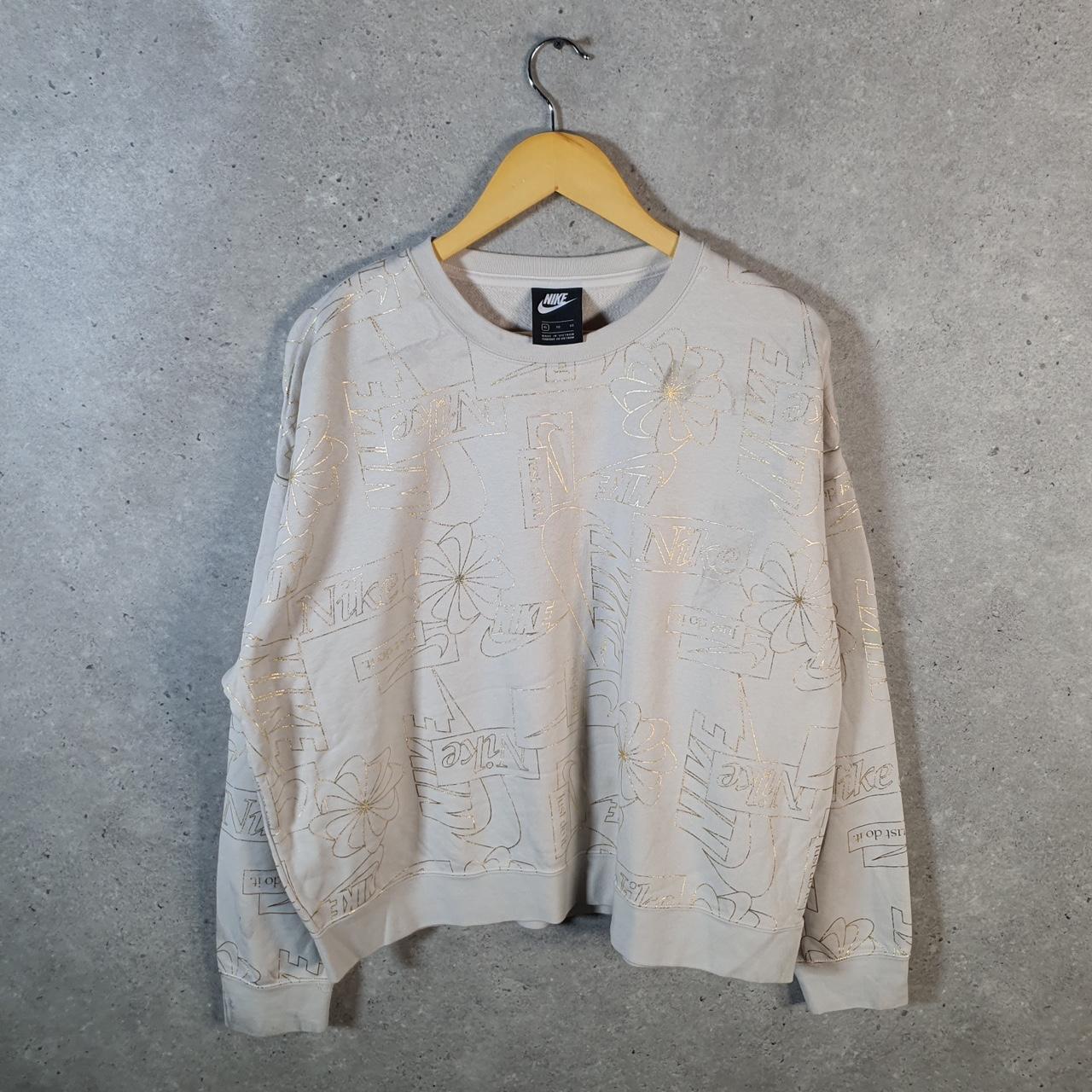 Vintage Nike All Over Print AOP Sweatshirt Men’s XL Brown Swoosh Y2K Pullover Logo