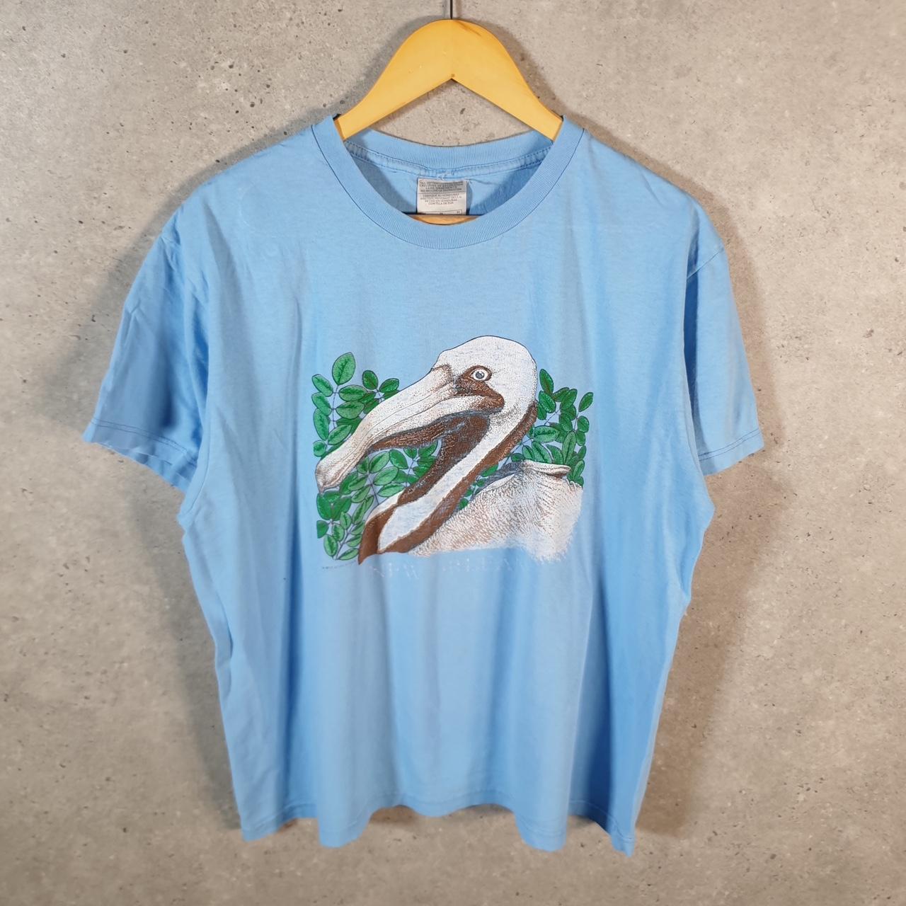 Vintage Bird Flamingo Swan Graphic 90s USA Single Stitch T Shirt Men’s Medium Blue