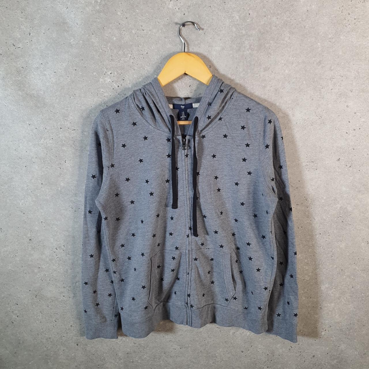 Vintage Gap All Over Print Hoodie Womens Medium Grey Y2K Full Zip Logo