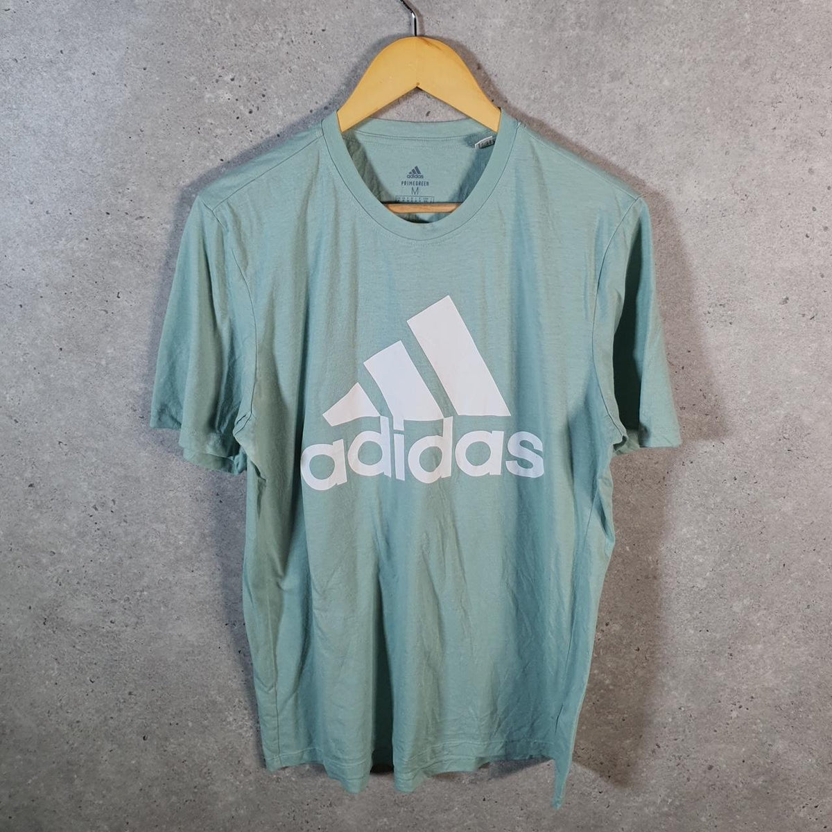 Vintage Adidas PrimeGreen T Shirt Men’s Medium Blue Three Stripes Logo Athletic