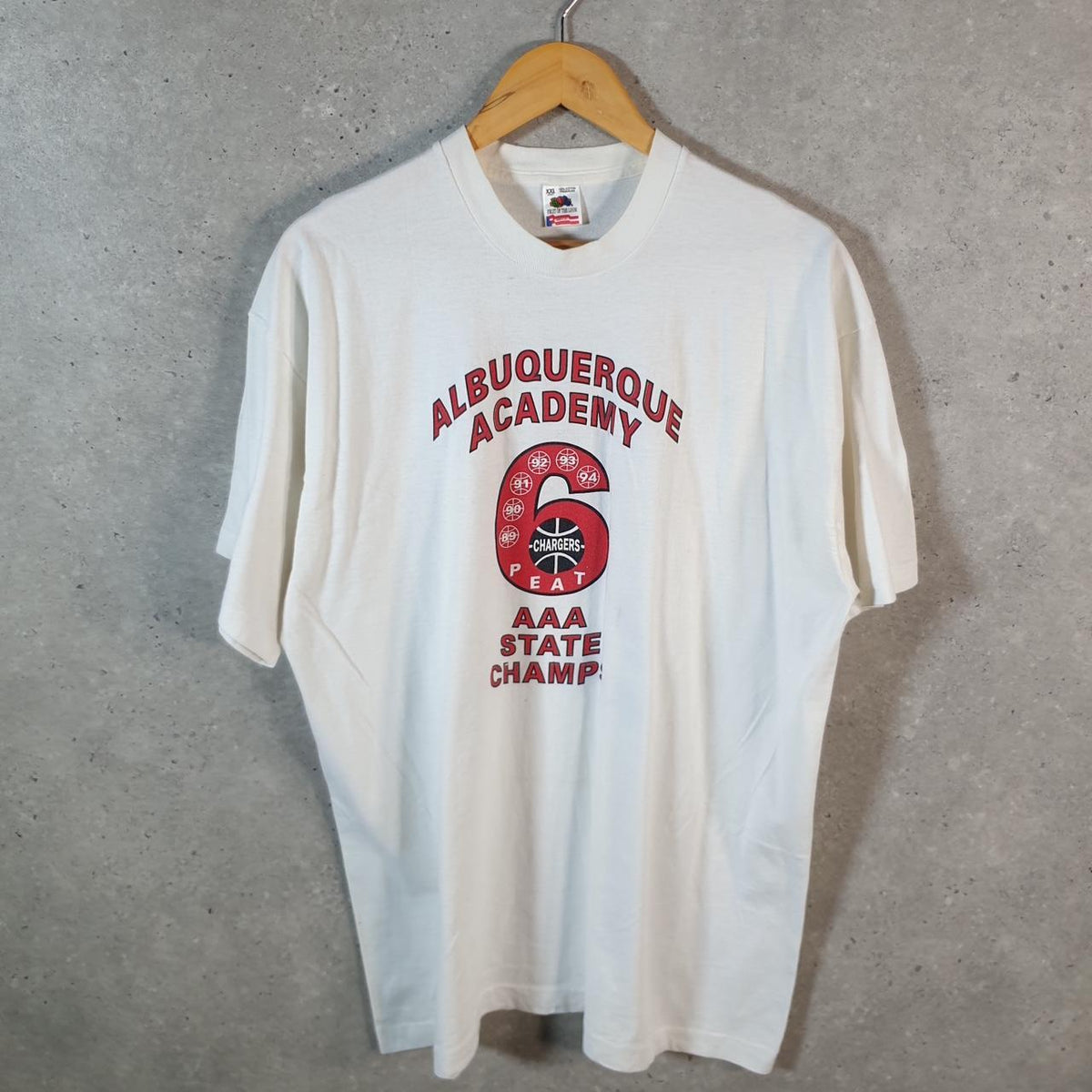 Vintage Fruit of the Loom Albuquerque Champions USA 90s Single Stitch T Shirt Men’s 2XL White C8149
