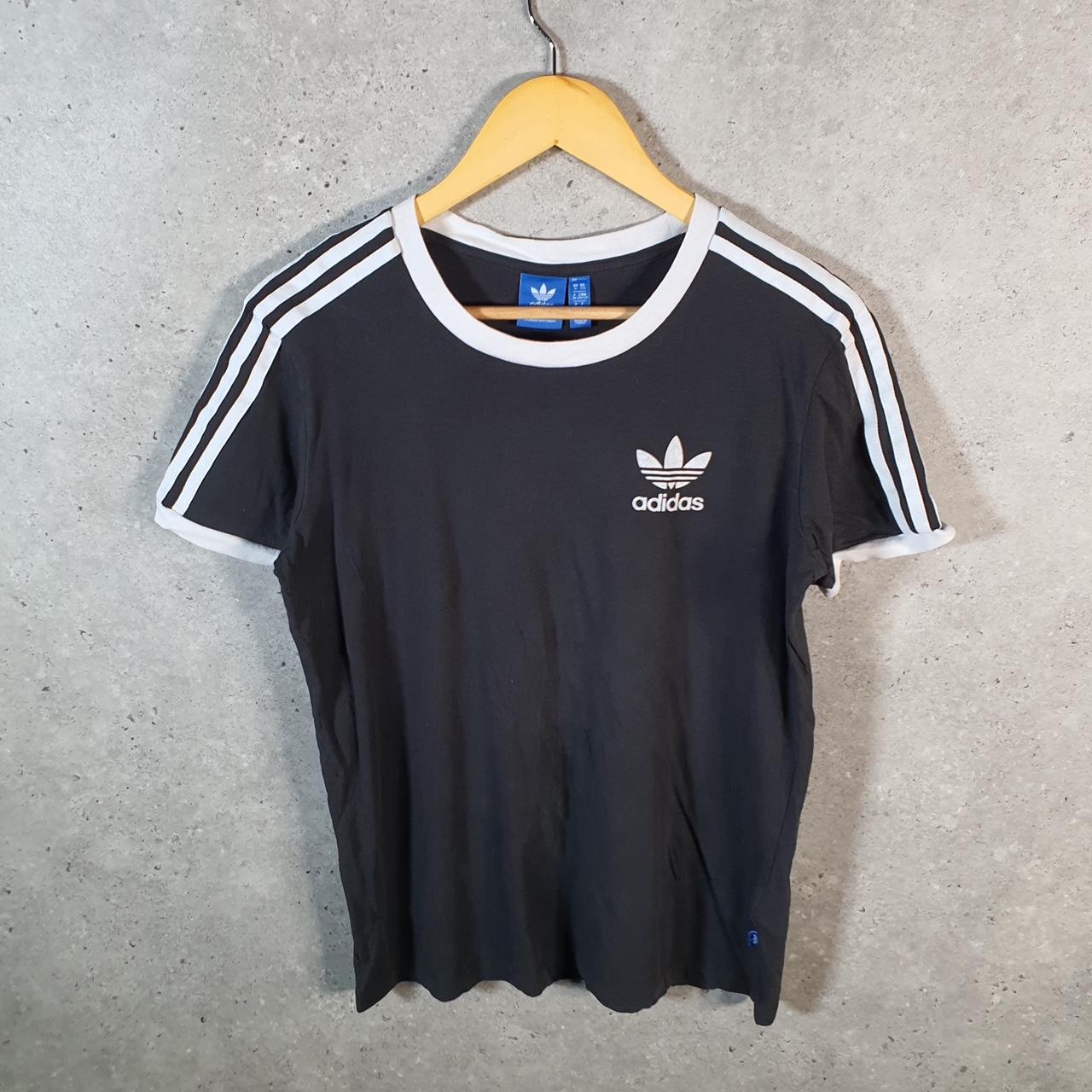 Vintage Adidas Trefoil Retro T Shirt Womens XS Black Three Stripes Logo Athletic