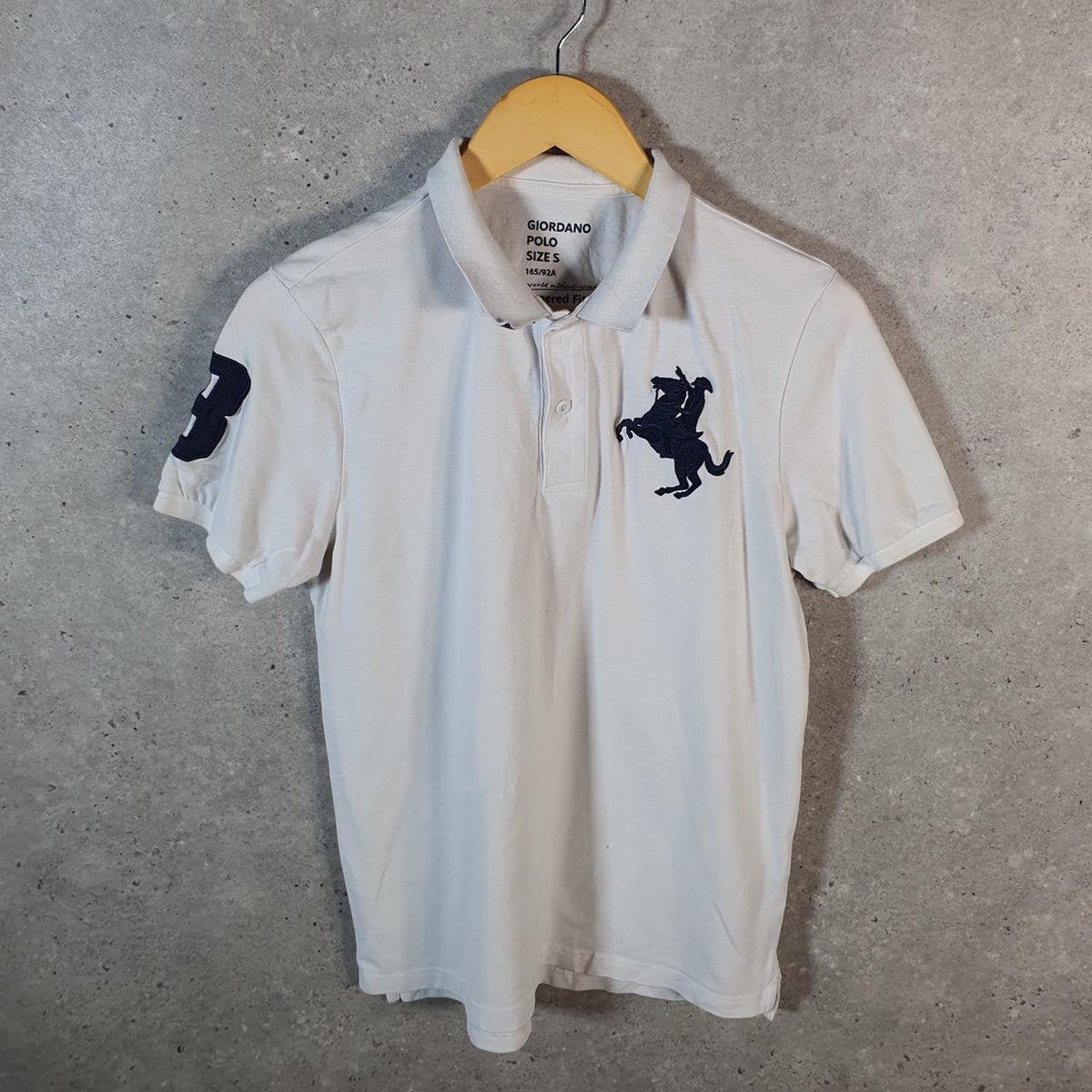 Vintage Giordano Polo Shirt Men’s Small Tapered Fit White Casual 3 Button C9674