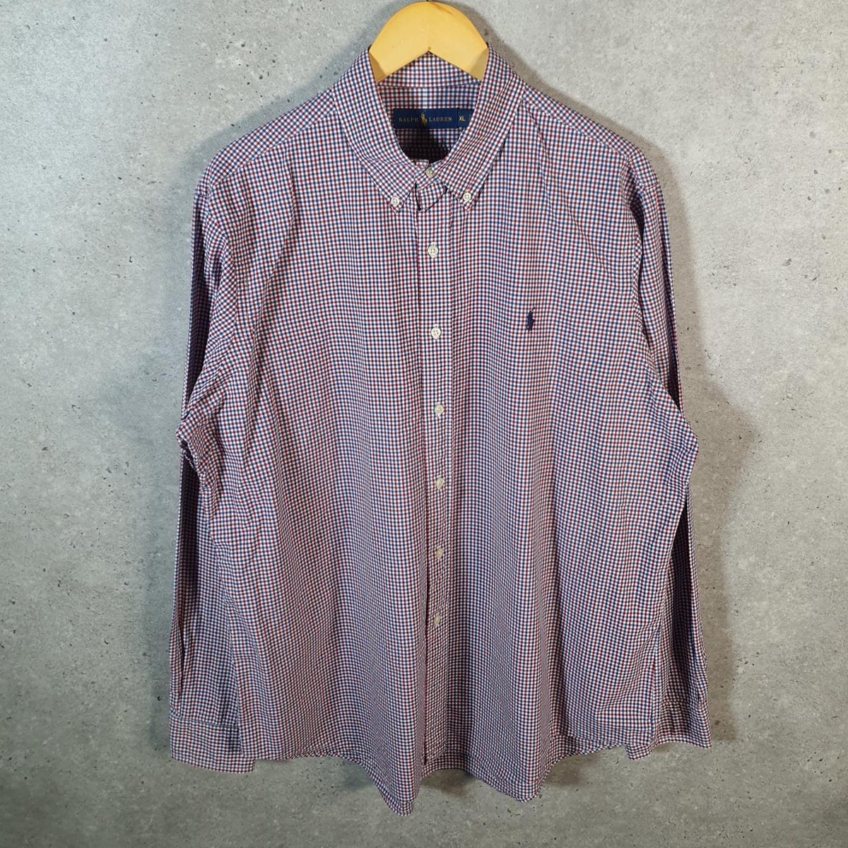 Vintage Ralph Lauren Button Down Shirt Men’s XL Red Checkered Classic Fit Cotton Pony
