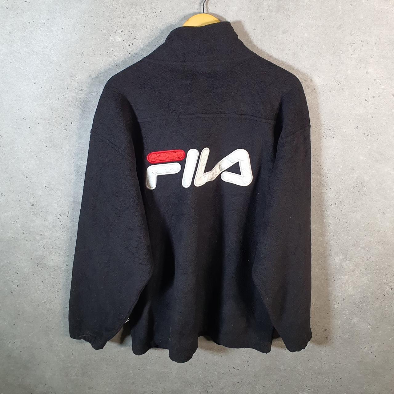 Vintage Fila 1/4 Zip Fleece Pullover Sweatshirt Mens Medium Black Embroidered Logo