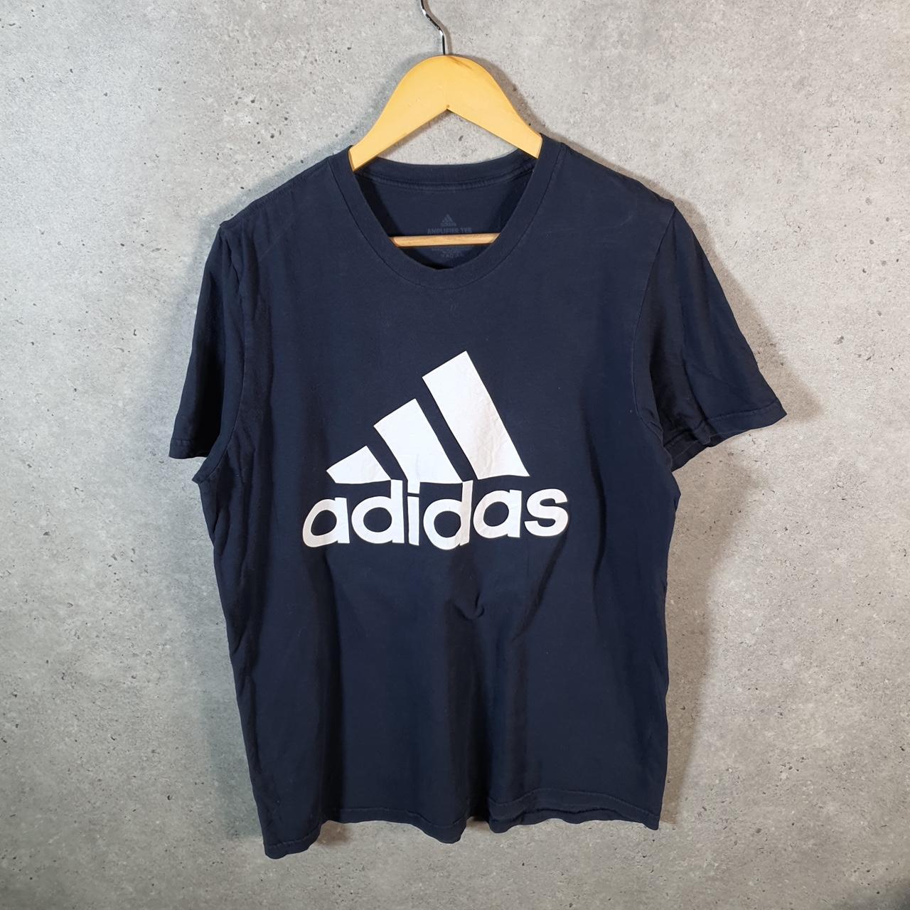 Vintage Adidas Amplifier T Shirt Men’s Large Navy Blue Three Stripes Logo Athletic