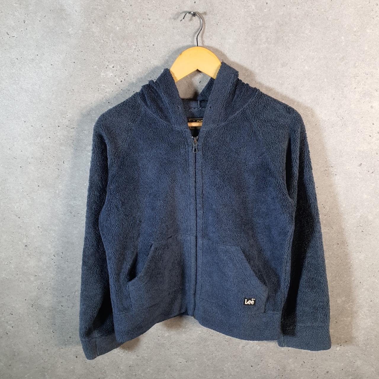 Vintage Lee Full Zip Fleece Hoodie Womens Medium Blue Spellout Logo Winter