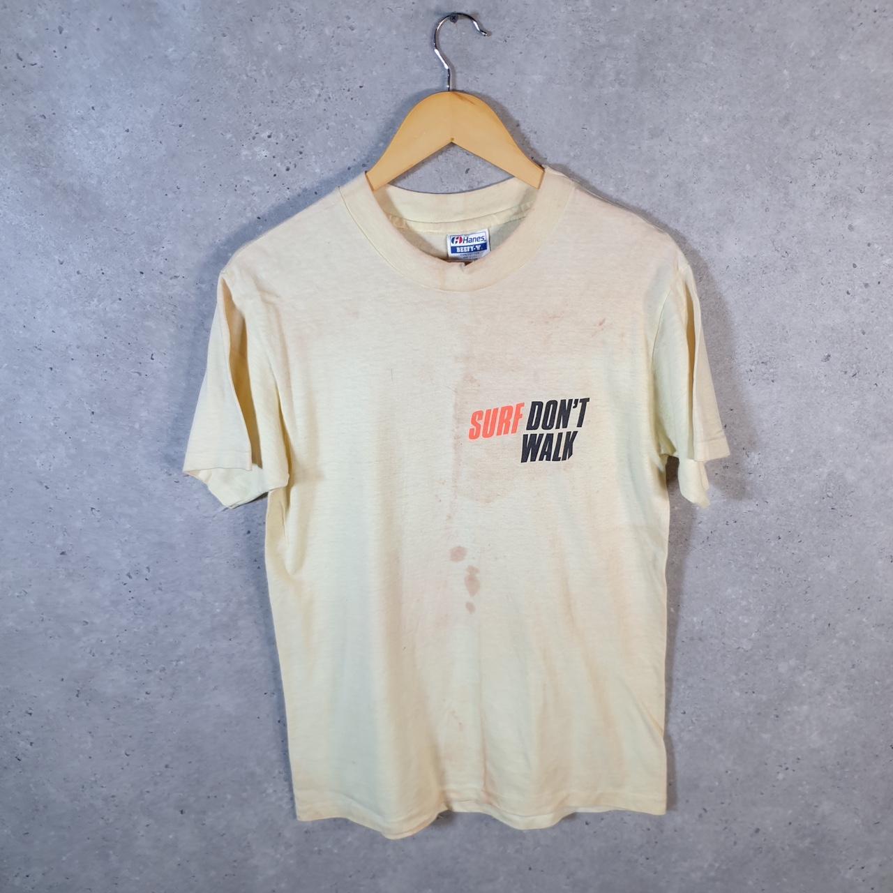Vintage Hanes Don’t Surf Instinct 90s USA Single Stitch T Shirt Men’s Medium Beige