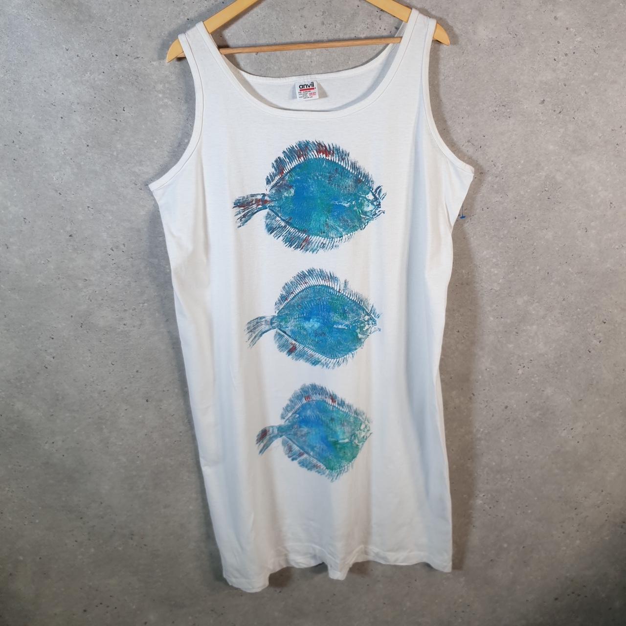 Vintage Anvil Fish Graphic USA 90s Single Stitch Vest Womens XL Long White