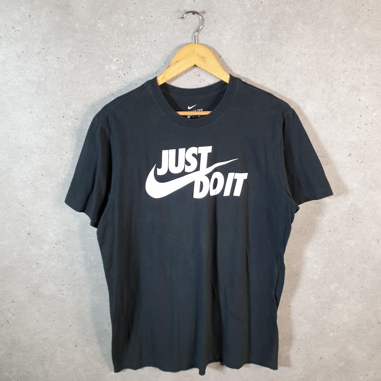 Vintage Nike Just Do It T Shirt Men’s Large Black Printed Single Swoosh Logo Athletic C8257