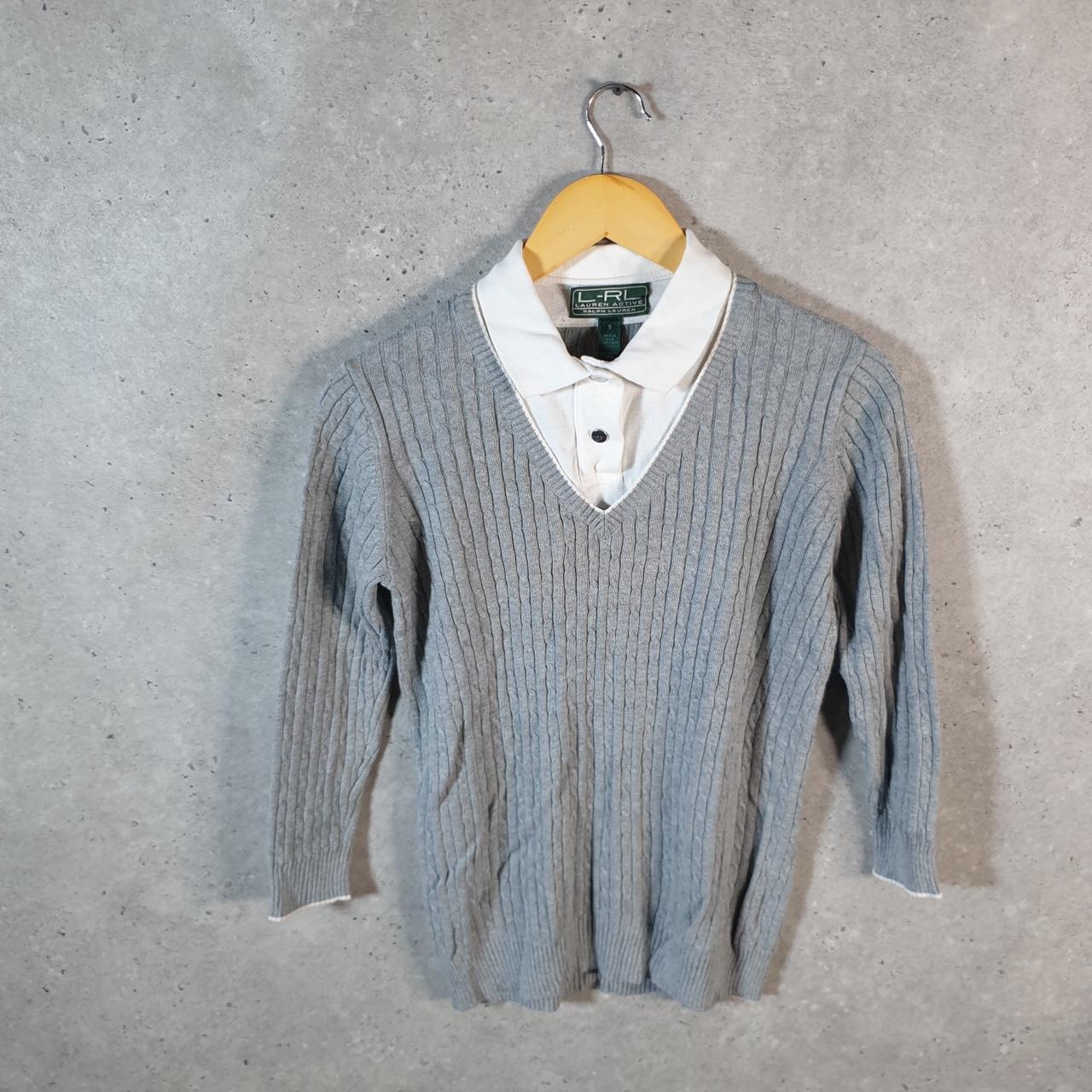 Vintage Ralph Lauren Polo Cable Knit Sweater Womens Small Grey Cotton Pullover