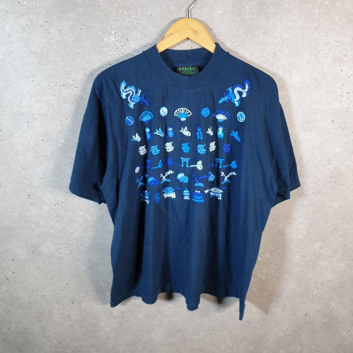 Vintage Bolero Sea Shells Graphic Embroidered 90s USA Single Stitch T Shirt Men’s XL Blue