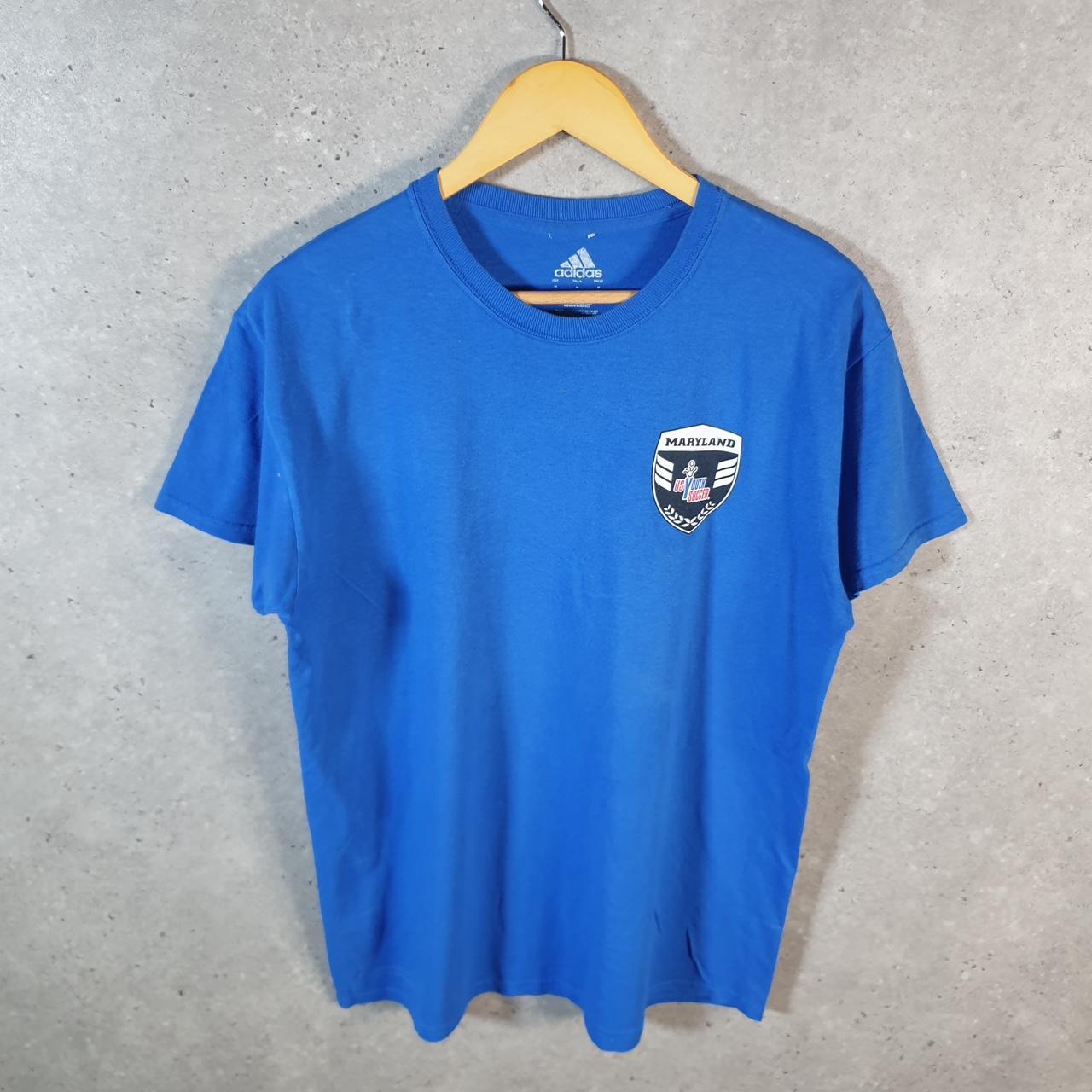 Vintage Adidas Spellout Maryland Soccer T Shirt Men’s Medium Blue Three Stripes Athletic