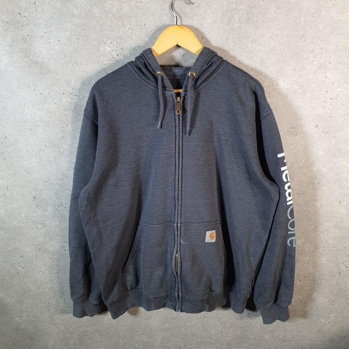 Vintage Carhartt Hoodie Mens Large Grey Full Zip Blank Sweatshirt USA Original Fit