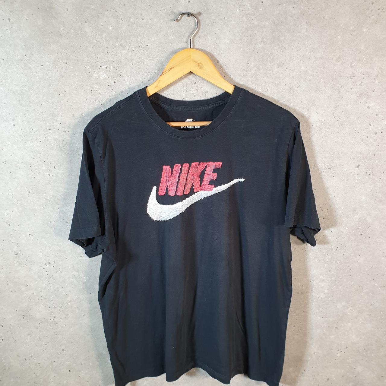 Vintage Nike T Shirt Men’s Large Black Printed Single Swoosh Logo Athletic C8281