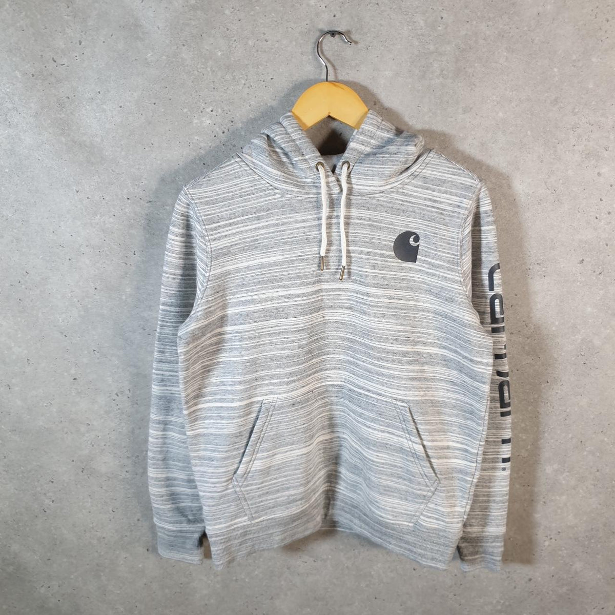 Vintage Carhartt Hoodie Womens Small Grey Pullover Blank Sweatshirt USA Relaxed Fit