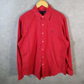 Vintage Ralph Lauren Button Down Shirt Men’s Large Red Custom Fit Cotton Pony