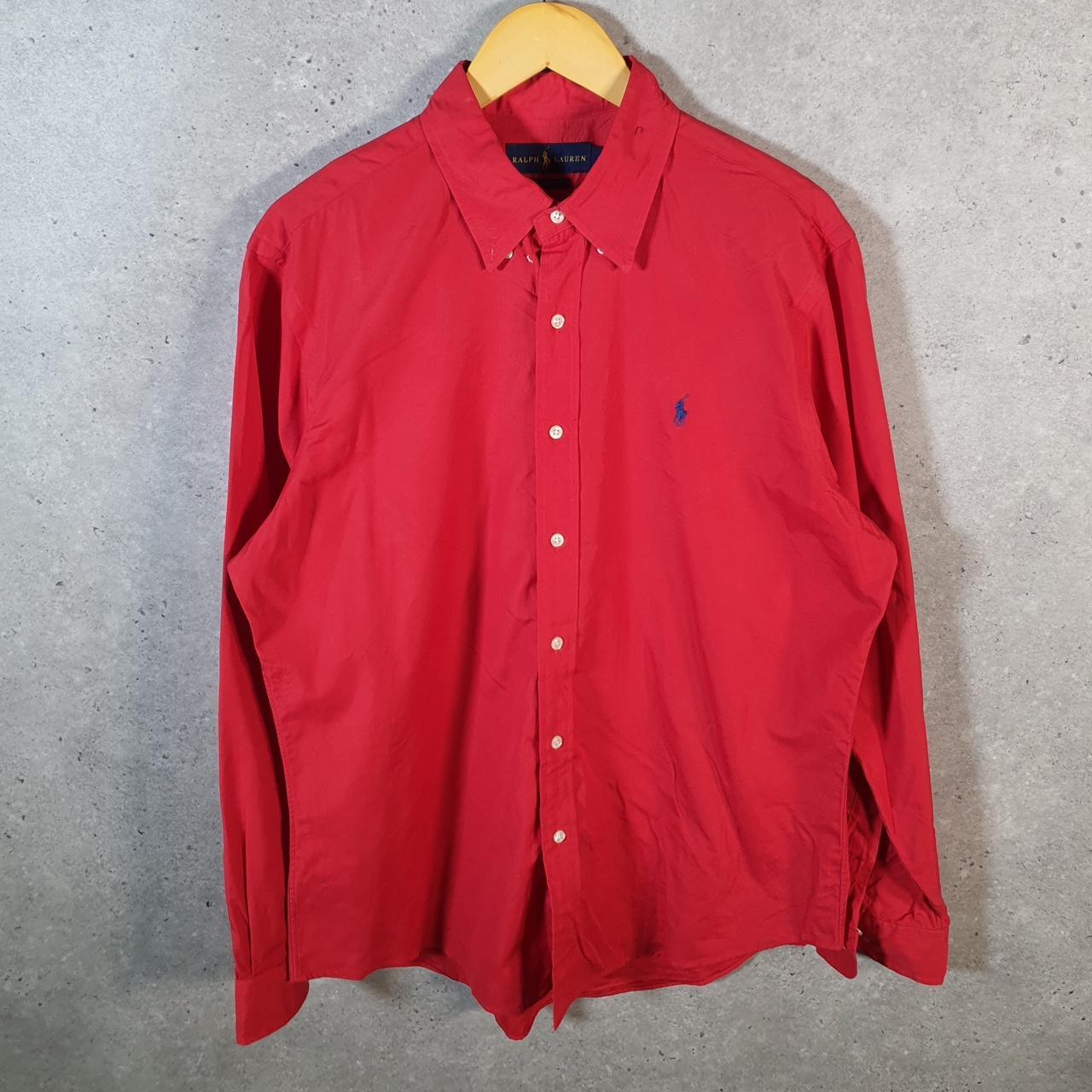 Vintage Ralph Lauren Button Down Shirt Men’s Large Red Custom Fit Cotton Pony