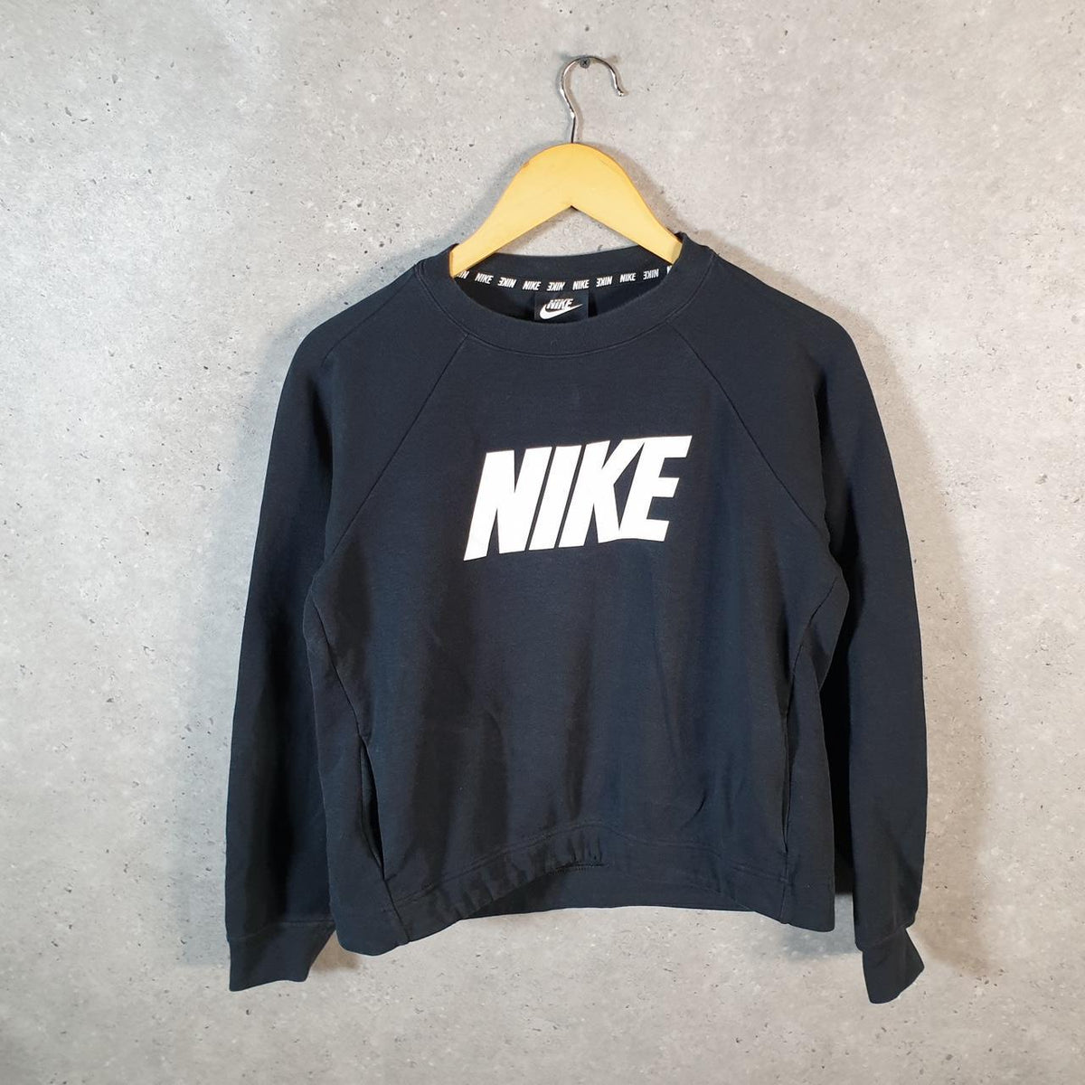 Vintage Nike Centre Spellout Sweatshirt Womens XS Black Y2K Pullover Logo