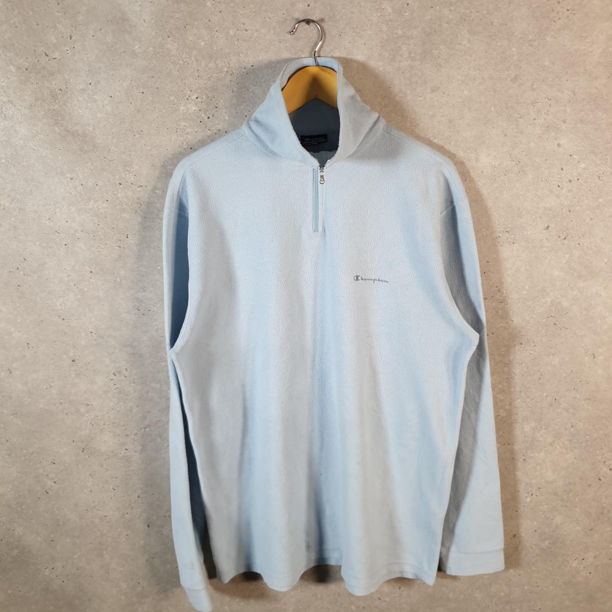 Vintage Champion 1/4 Zip Fleece Pullover Sweatshirt Mens 2XL Blue Embroidered Logo