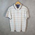 Vintage Tommy Hilfiger Polo Shirt Men’s XL White Striped Slim Fit Embroidered Logo C9596
