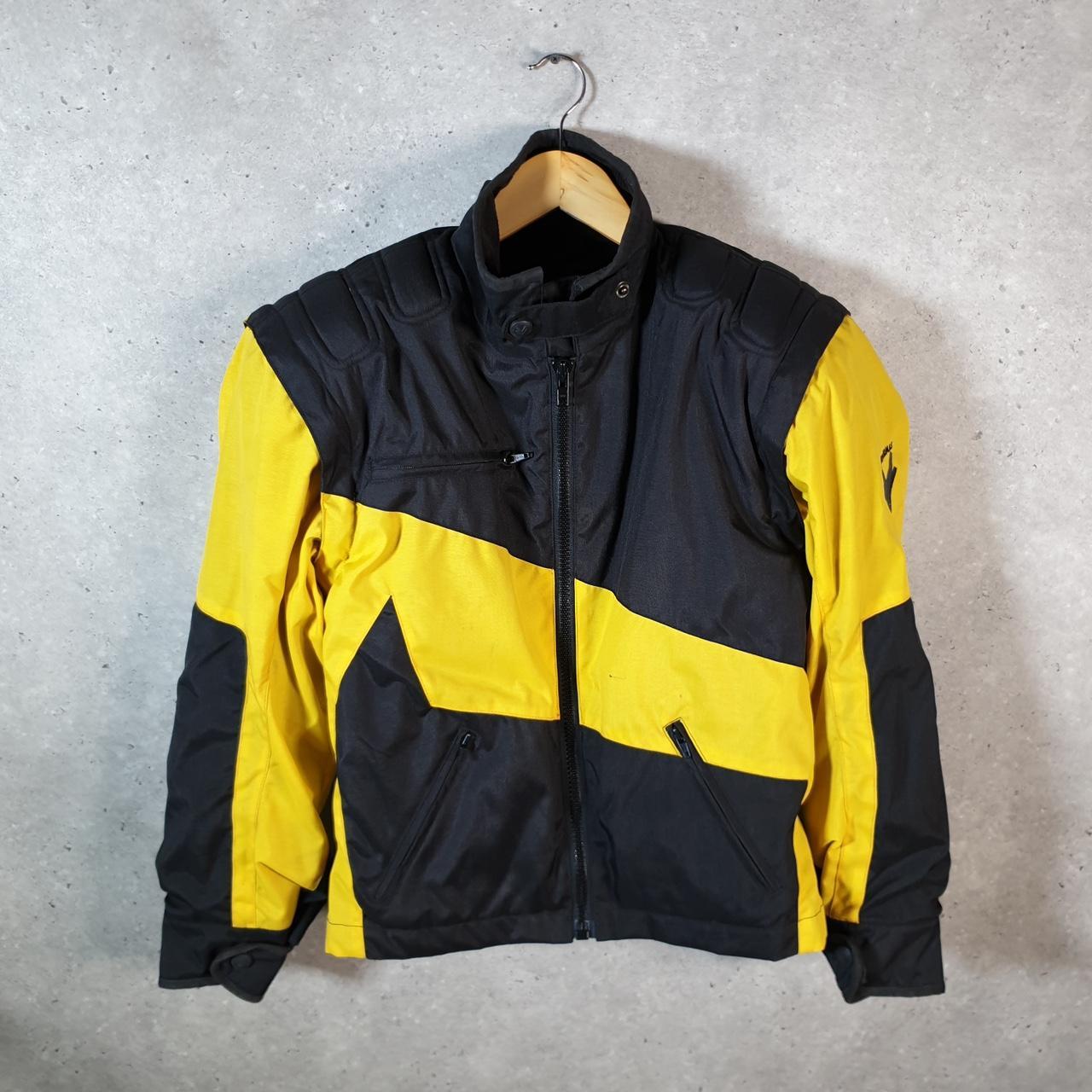 Vintage Frank Thomas Motorcycle Jacket Mens Small Yellow Armoured Padded Shoulder Elbows