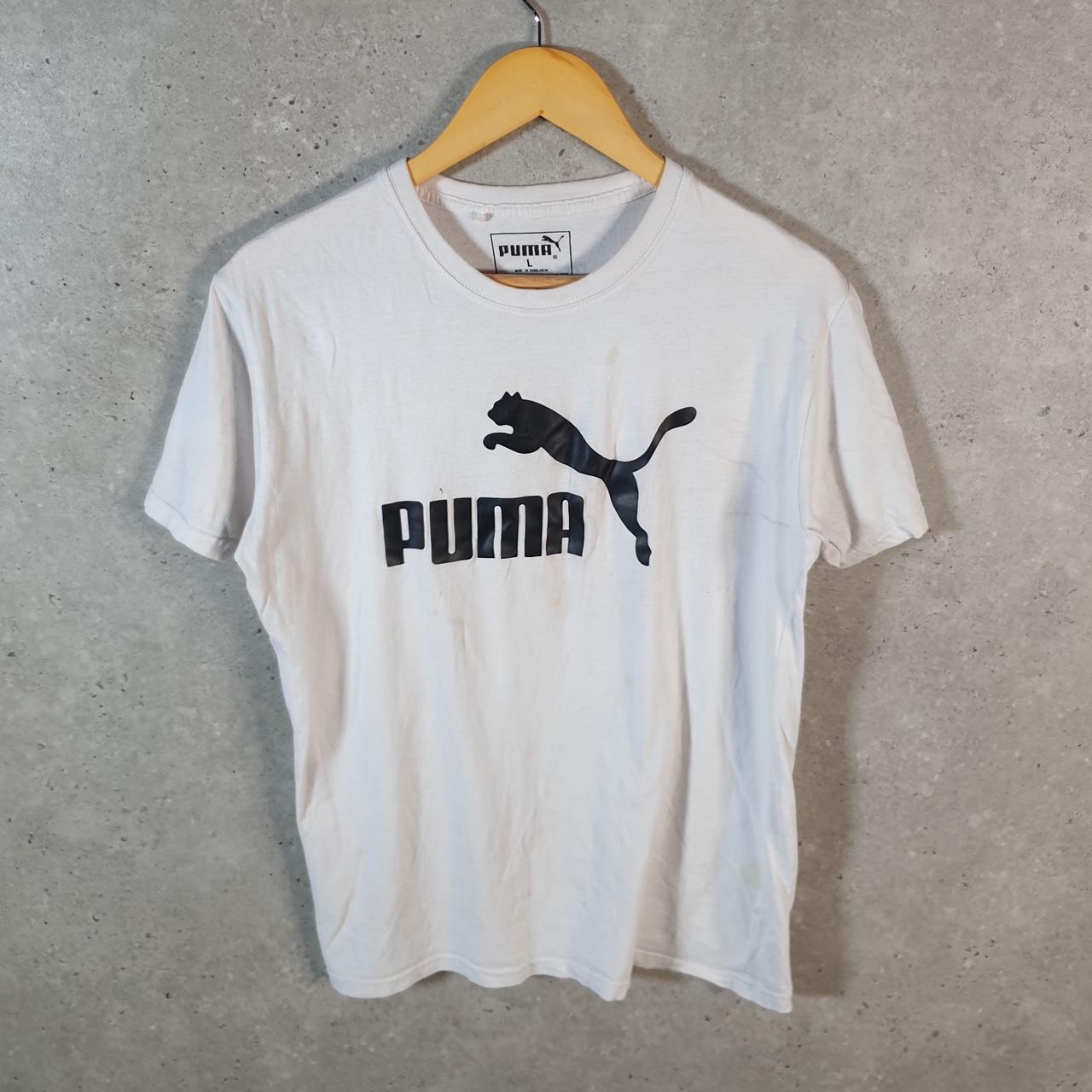 Vintage Puma Spellout T Shirt Mens Large Slim White sports Logo Athletic
