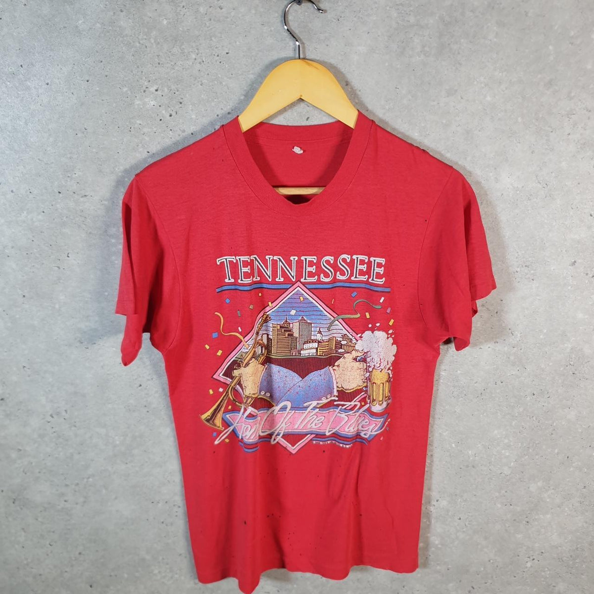 Vintage tennessee Home Of The Blues Beer 90s Single Stitch T Shirt Men’s Small Red