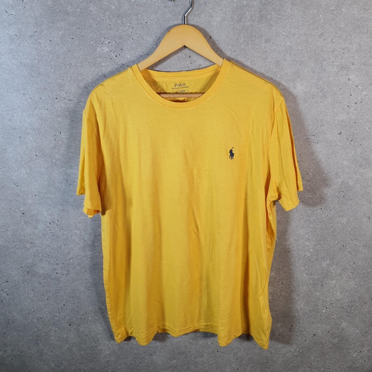 Vintage Ralph Lauren Polo T Shirt Men’s Large Yellow Embroidered Pony Classic Fit C9115