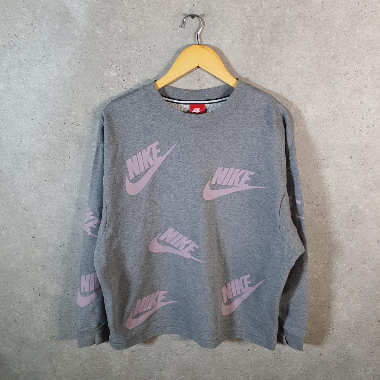 Vintage Nike Club All Over Print AOP Hoodie Men’s Small Grey Swoosh Y2K Pullover