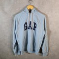 Vintage Gap Spellout Hoodie Mens Medium Blue Y2K Sweatshirt Logo Embroidered