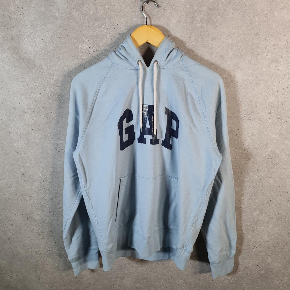 Vintage Gap Spellout Hoodie Mens Medium Blue Y2K Sweatshirt Logo Embroidered