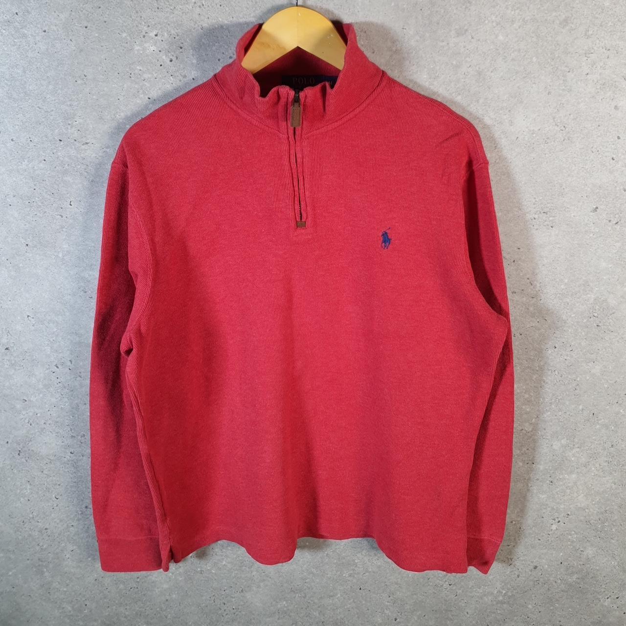 Vintage Ralph Lauren Polo 1/4 Zip Sweatshirt Men’s Medium Red Cotton Pullover Pony
