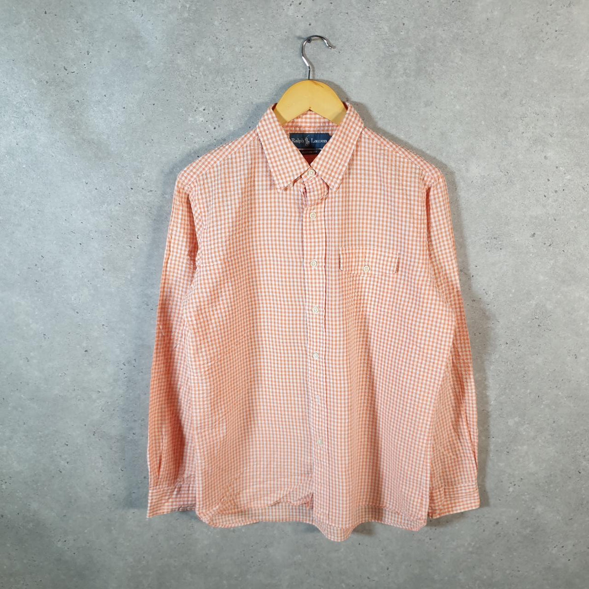 Vintage Ralph Lauren Button Down Shirt Men’s Medium Orange Custom Fit Cotton