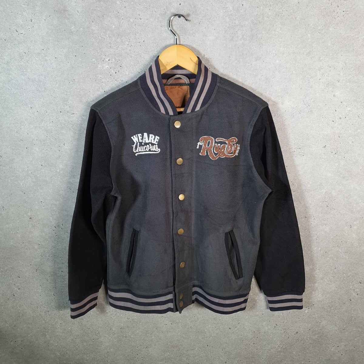 Vintage Piazza Italian Man Baseball Varsity Jacket Mens Small Grey Utility Hunting USA Pockets