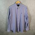 Vintage Ralph Lauren Button Down Shirt Men’s Large Purple Striped Classic Fit Cotton Pony Big Fish Vintage