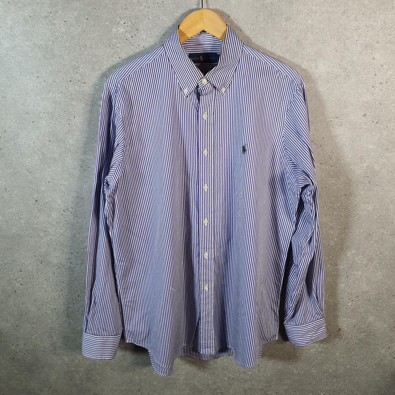 Vintage Ralph Lauren Button Down Shirt Men’s Large Purple Striped Classic Fit Cotton Pony Big Fish Vintage