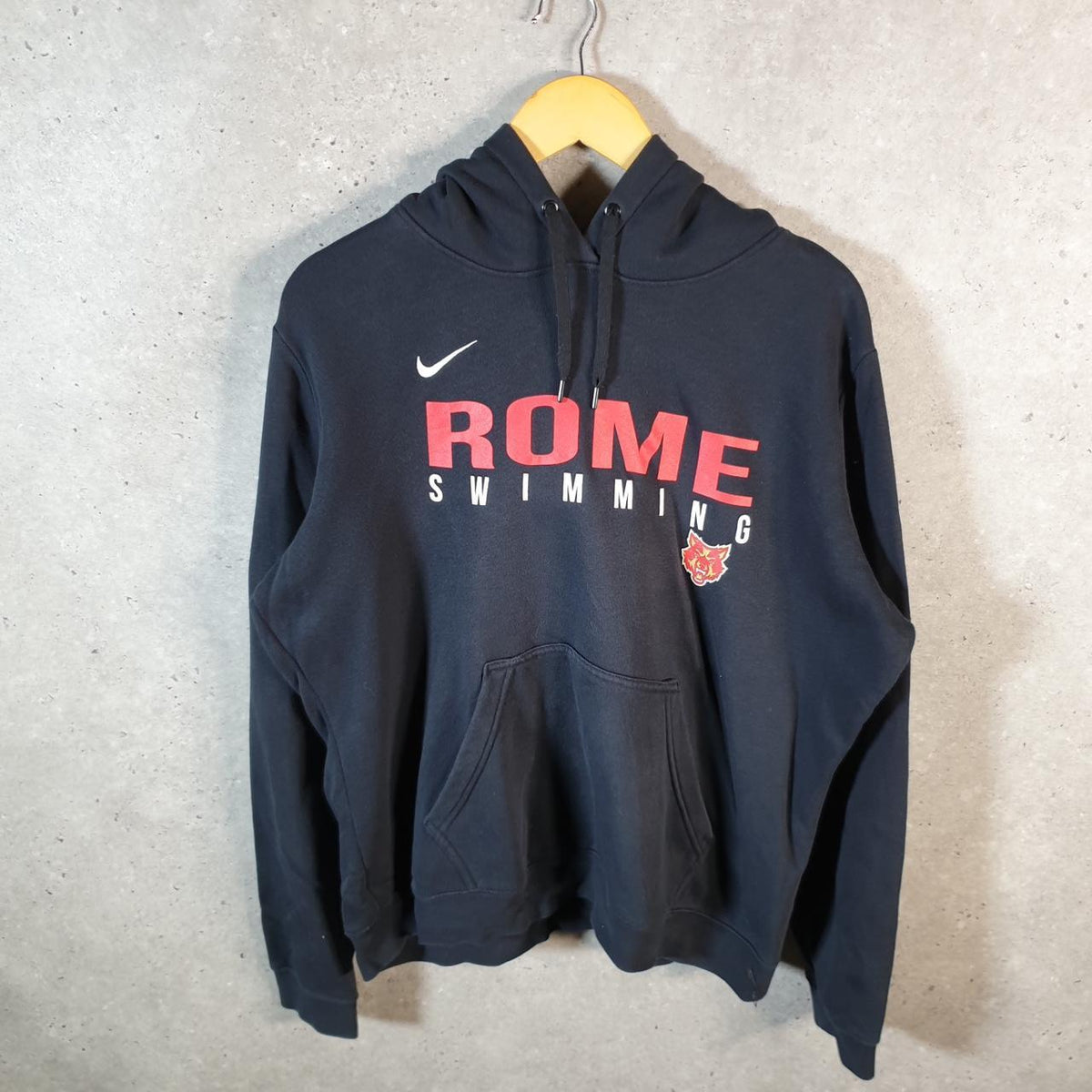 Vintage Nike Rome Swimming Hoodie Men’s 2XL Black Swoosh Y2K Pullover