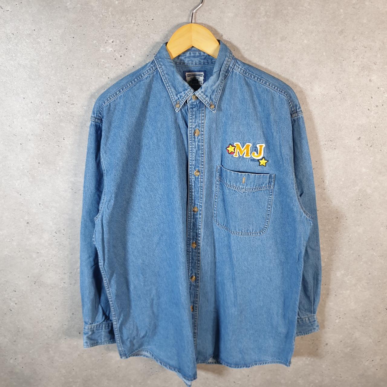 Vintage Lee Denim Jean Trucker Shirt Mens Large Blue Button