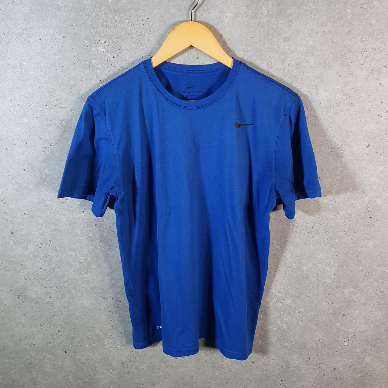 Vintage Nike Dri Fit Spellout T Shirt Men’s Medium Blue Logo Swoosh Athletic