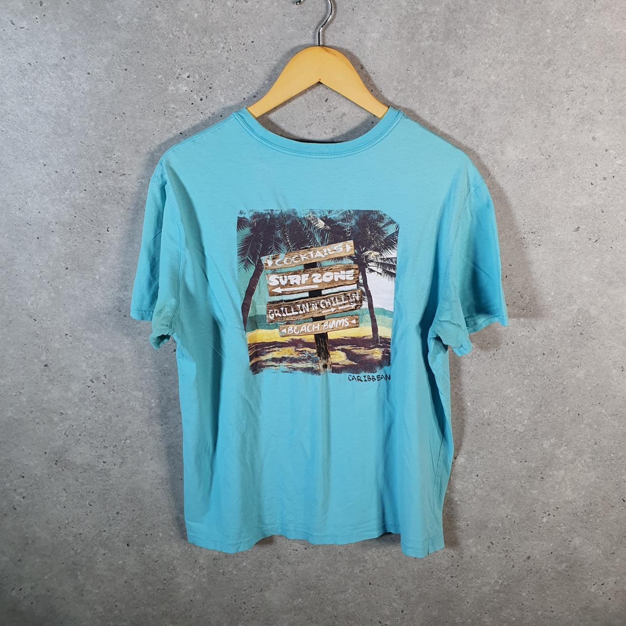 Vintage Caribbean Surf Shop T Shirt Men’s Large Blue Graphic Casual Logo Athletic