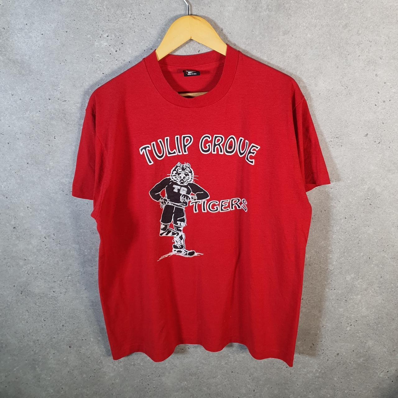 Vintage Screen Stars Tulip Grove Tigers 90s USA Single Stitch T Shirt Men’s XL Red