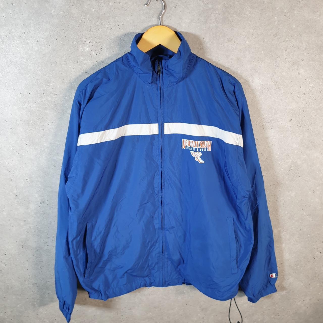Vintage Champion Windbreaker Track Jacket Mens Medium Blue Logo Full Zip Newton