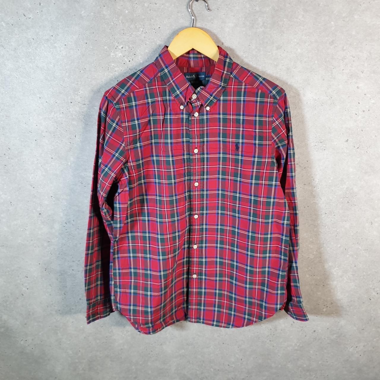 Vintage Ralph Lauren Button Down Shirt Womens XL Red Checkered Cotton Pony