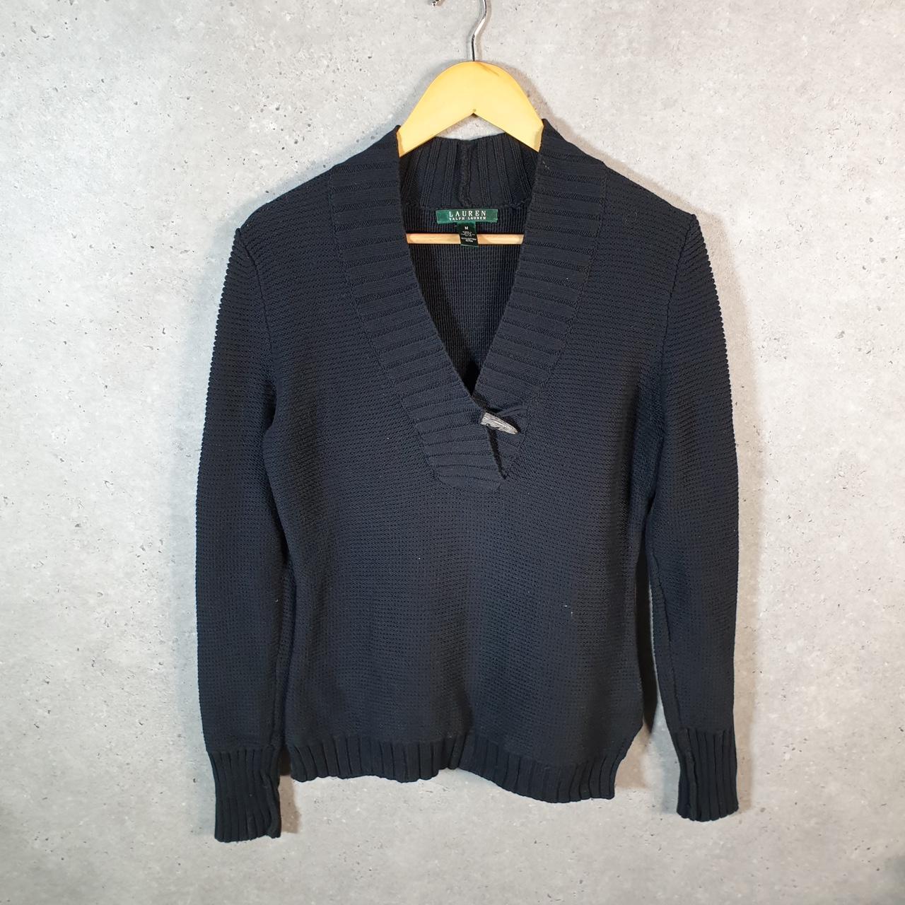 Vintage Ralph Lauren Polo Knit Sweater Womens Medium Black Cotton Pullover