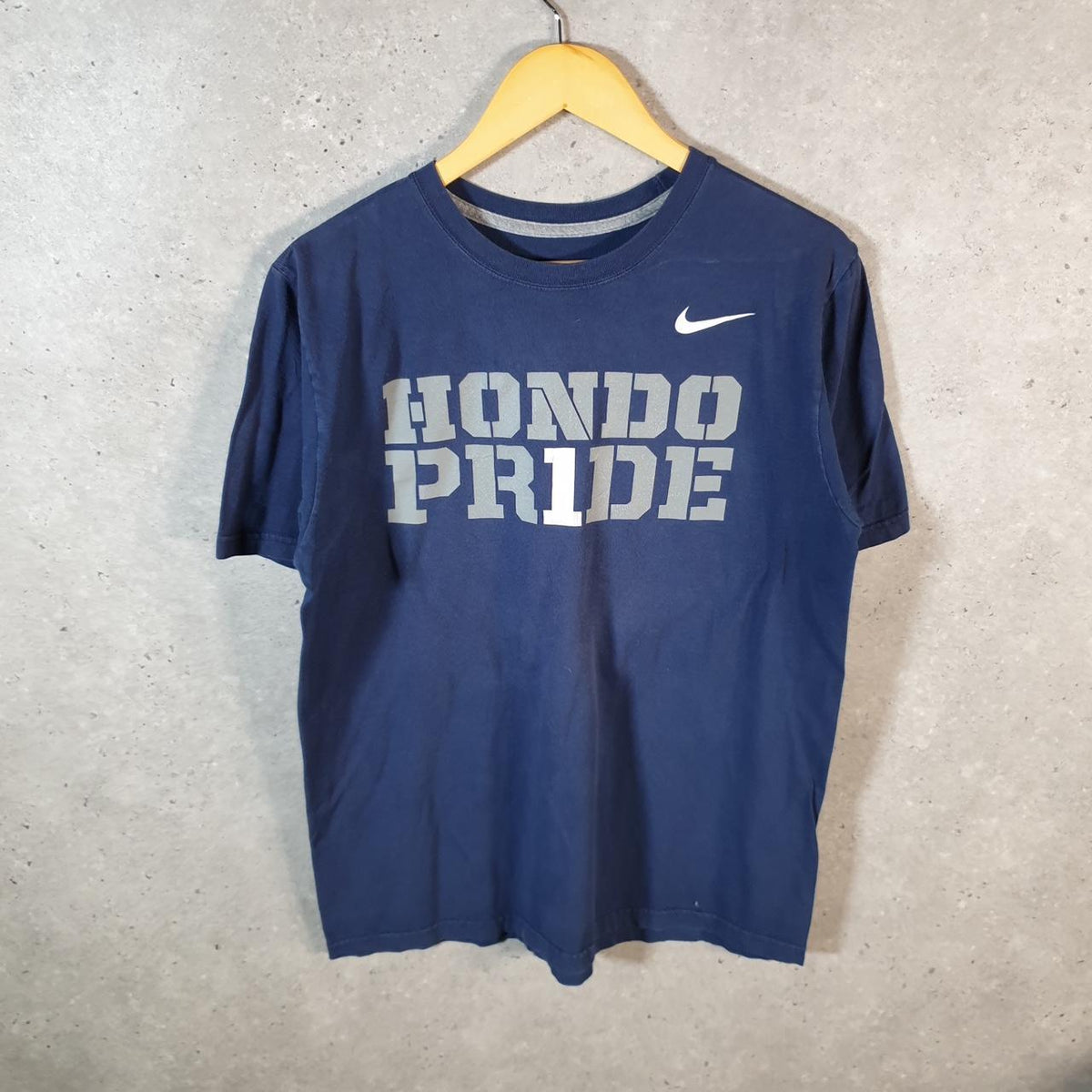 Vintage Nike Hondo Pride Spellout T Shirt Mens Medium Blue Logo Swoosh Athletic