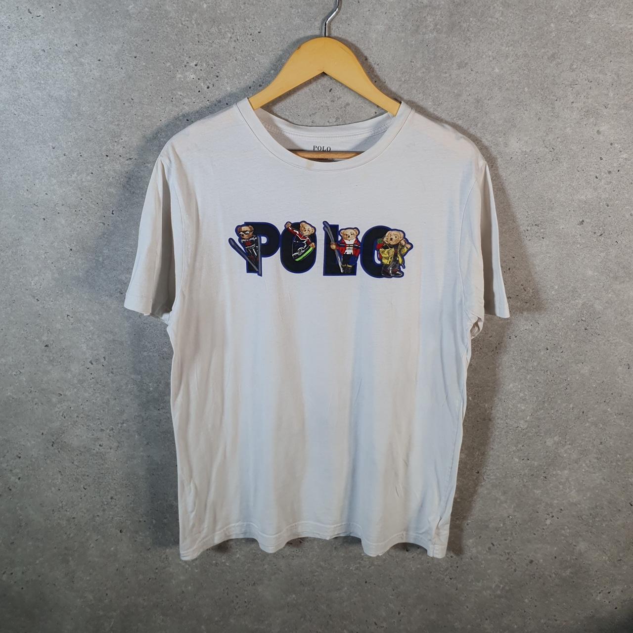 Vintage Ralph Lauren Polo Bear Spellout T Shirt Womens XL Grey Classic Fit Pony