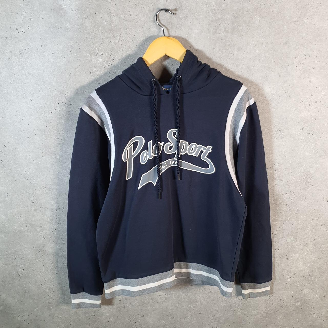 Vintage Ralph Lauren Polo Sport Spellout Hoodie Men’s Medium Navy Blue Cotton Pullover Pony